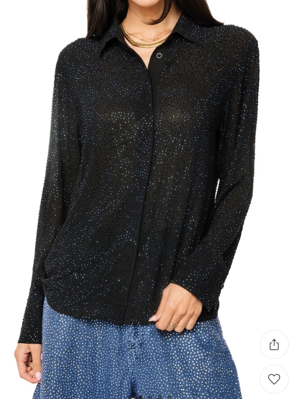 Queen of Sparkles Black Rhinestone Button Up Top